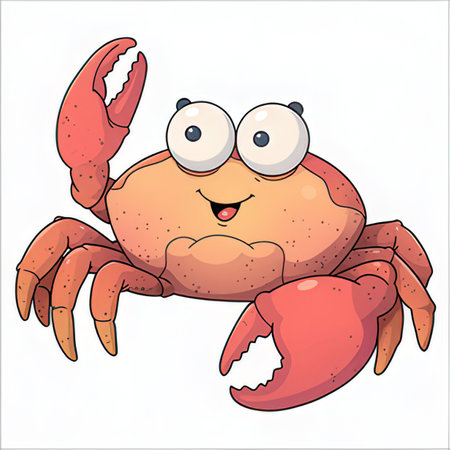 Illustration of a Cute Crab Cartoon Character on a White Backgroundの素材