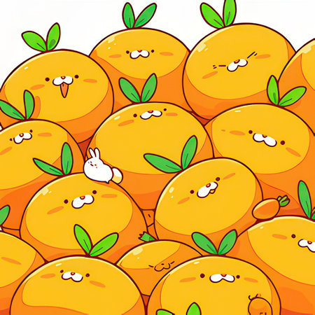 Cartoon orange fruit seamless pattern. Vector illustration with cute oranges.の素材