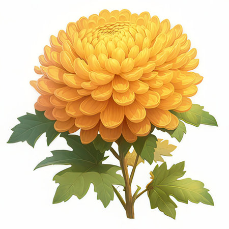 Illustration of yellow chrysanthemum on a white backgroundの素材