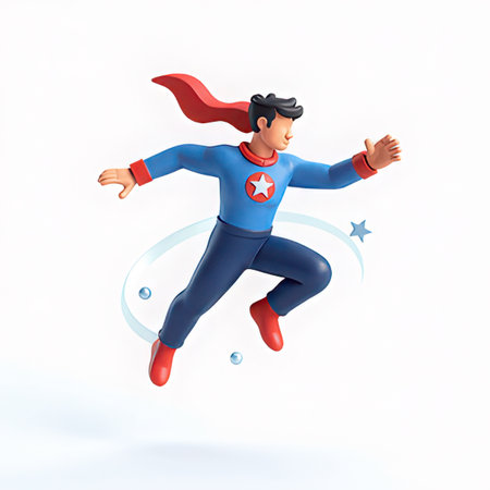 Superhero isolated on white background, 3d illustration with clipping pathの素材