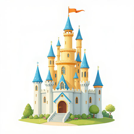 Cartoon castle on white background. Vector illustration for your design.の素材