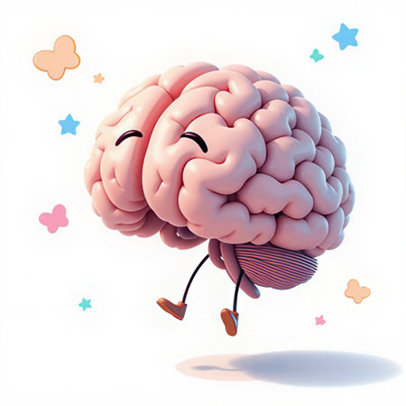 Brain cartoon character on white background. 3D illustration. Human brain.の素材