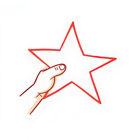 Hand holding a red star. Vector illustration on a white background.の素材