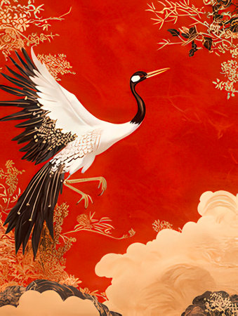 Background with crane and clouds.の素材