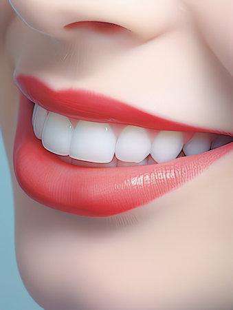 Beautiful smile with white teeth and red lips. 3d illustrationの素材