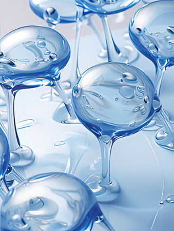 blue water drops on white background close-up. 3d illustrationの素材