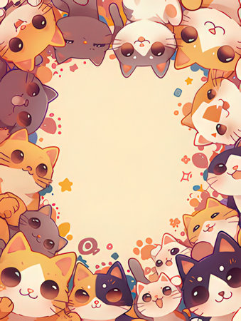 Background with cute cats and hearts. Vector illustration for your design.の素材