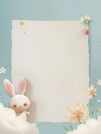 Easter bunny with blank paper on blue background. Vector illustration.の素材