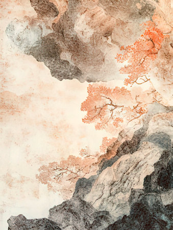 Grunge textured background with old paper and abstract floral designの素材