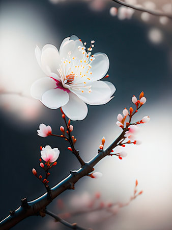 Cherry blossom, sakura flower in spring time on dark backgroundの素材