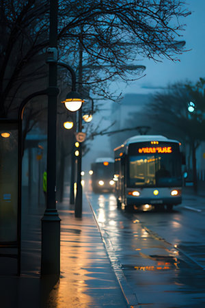 City street in the evening, Moscow, Russia. Long exposure.の素材