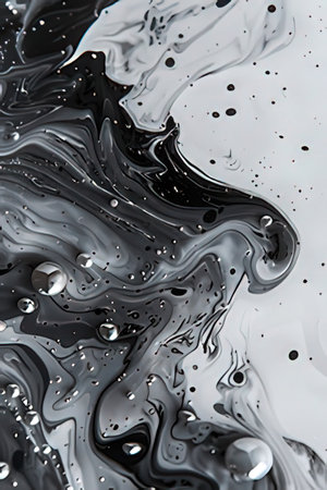 Black and white liquid texture. Abstract background of acrylic paint mixing in water.の素材
