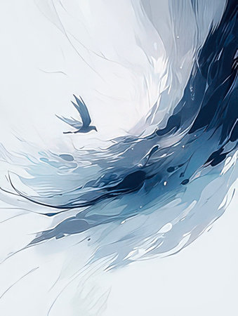abstract water waves and birds on white background. Computer generated illustrationの素材