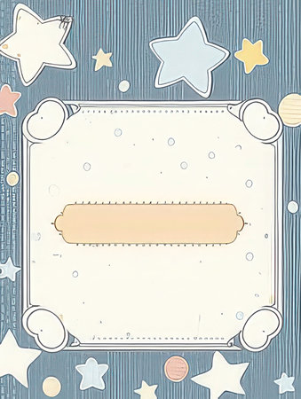 Frame with stars and clouds on a wooden background. Vector illustration.の素材