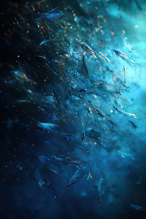 Fishes in water on a dark background. Shallow depth of fieldの素材