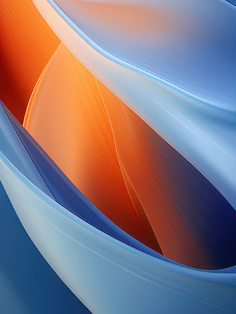 abstract blue and orange background with curved lines, 3d illustrationの素材