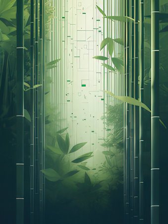 Bamboo forest background with space for text, 3d illustration.の素材