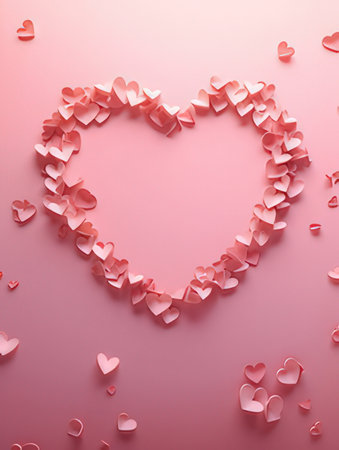 Valentine's day background with paper hearts on pink background.の素材