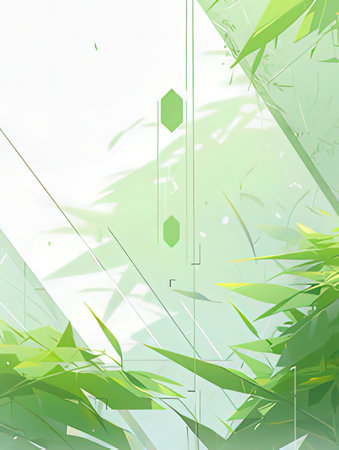 abstract green background with bamboo leaves and music notes, vector illustrationの素材