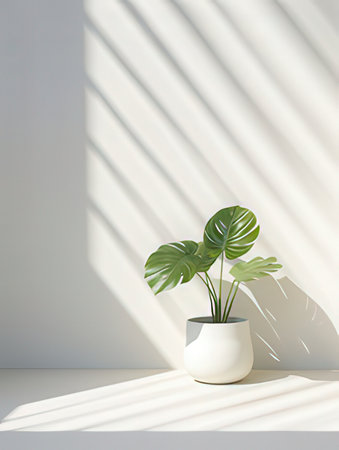 3d render of a white wall with a plant in a potの素材
