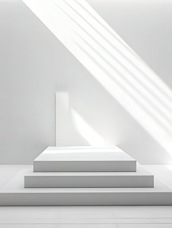 3d render of white podium with shadow from the window in the roomの素材
