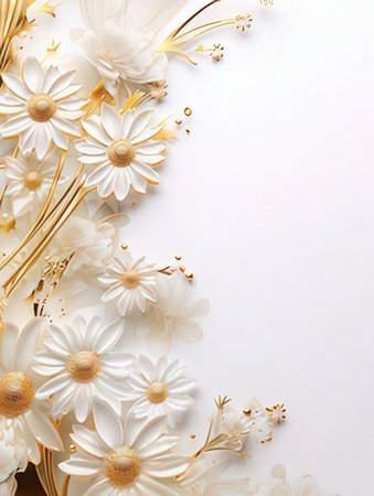 White flowers on a white background. Place for text. Flat lay.の素材
