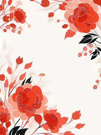 Vector floral background with red roses, leaves and berries. Hand drawn illustration.の素材