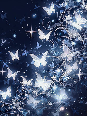 Abstract floral background with butterflies, flowers and stars. Vector illustration.の素材