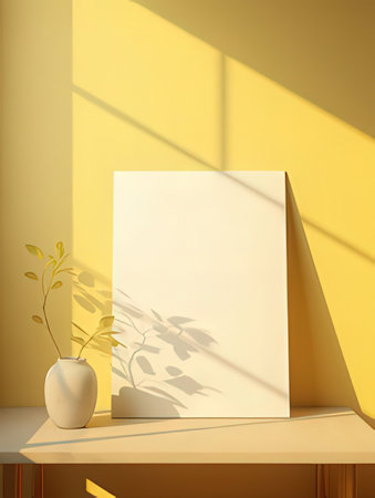 Blank poster on the table in the room. 3d renderingの素材