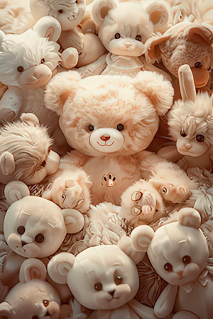 Cute teddy bears background. Vintage toned picture. Toned.の素材