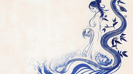 Illustration of a girl in a long dress with a snake in her hairの素材