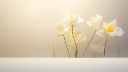 White tulips on a white background with copy space, 3d renderの素材