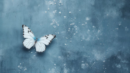 Blue and white butterfly on grunge background with space for your textの素材