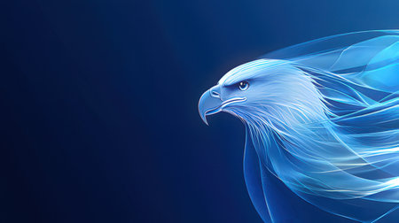 Eagle head on blue background. 3D illustration. 3D rendering.の素材