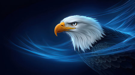 Eagle with blue waves on a dark background. 3d renderingの素材