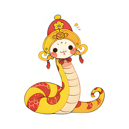 Cute kawaii japanese snake in santa hatの素材