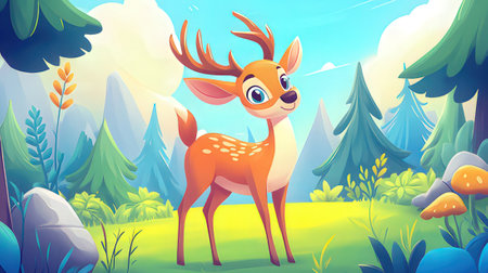 Cute cartoon deer in the forest. Vector illustration for your designの素材