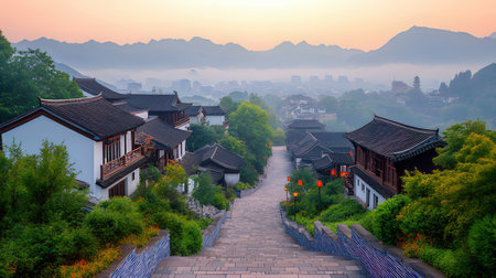 Panorama of Hengshan ancient town.の素材