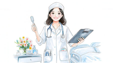 Nurse with a stethoscope on a white backgroundの素材