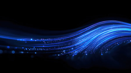 abstract background with blue glowing lines and bokeh defocused lightsの素材