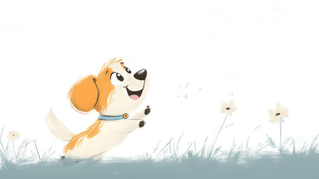 cartoon scene with happy dog on the meadow - illustration for childrenの素材