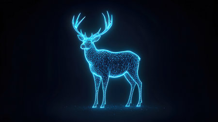 deer. polygonal wireframe illustration on a dark backgroundの素材