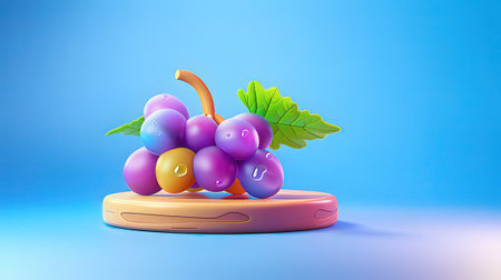 Grapes on a wooden stand. 3d render illustration.の素材