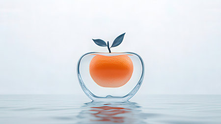 Orange in a glass bowl on water surface. 3D illustration.の素材