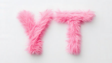 Pink fur alphabet isolated on white background. Letter Y in the form of letters.の素材