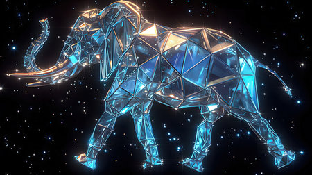 Abstract polygonal elephant in space. 3D rendering. Computer digital drawing.の素材