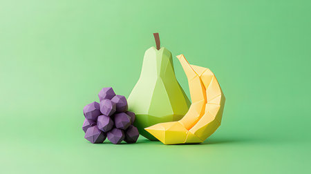 3d render of fresh fruit isolated on green background. Minimal style.の素材