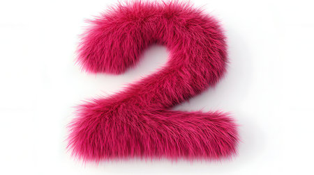 pink fur number 2 isolated on white background. 3d illustrationの素材