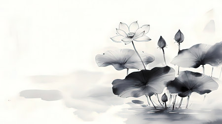 Lotus flower and water reflection on white background. Vector illustration.の素材