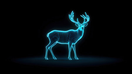 Neon deer on a black background. 3d rendering, 3d illustration.の素材